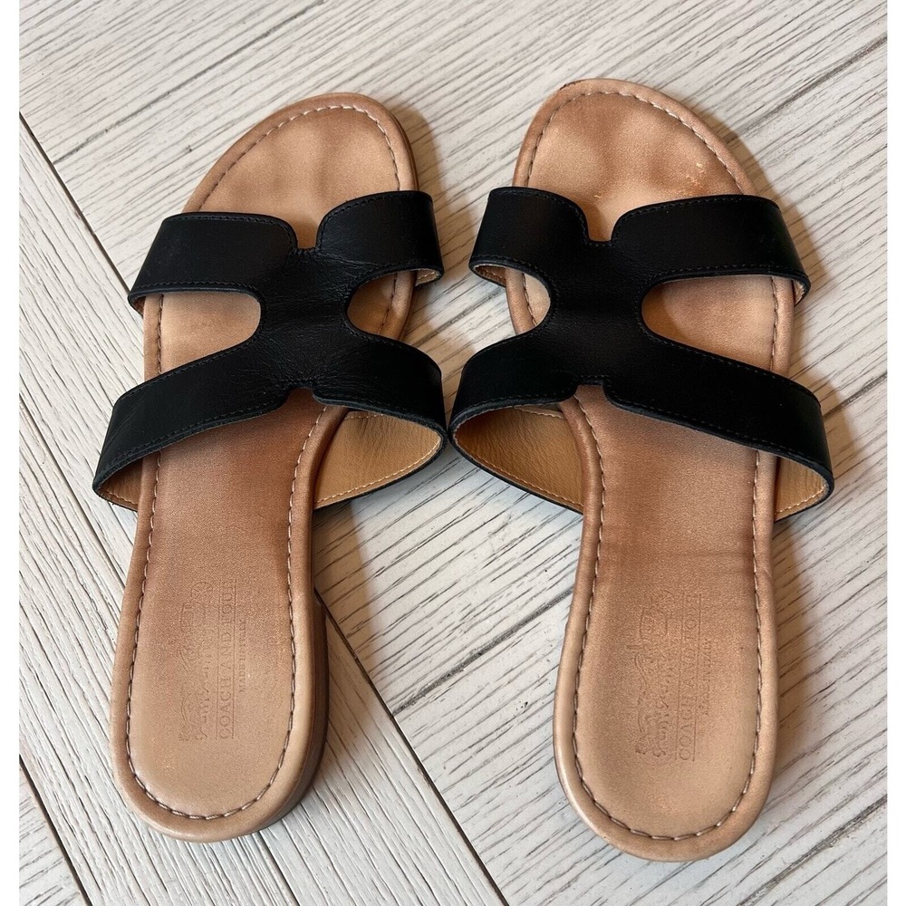 Coach women's size 6‎ black leather slide flat sandals. Boho. Beach. Casual.